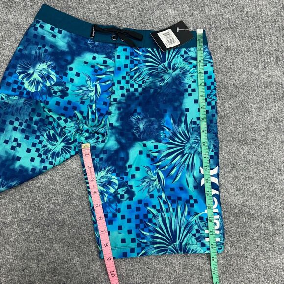 Hurley Board Shorts Boys 16 Blue Gaze Floral Print 9 Inch Inseam Swim Trunks - Picture 6 of 12